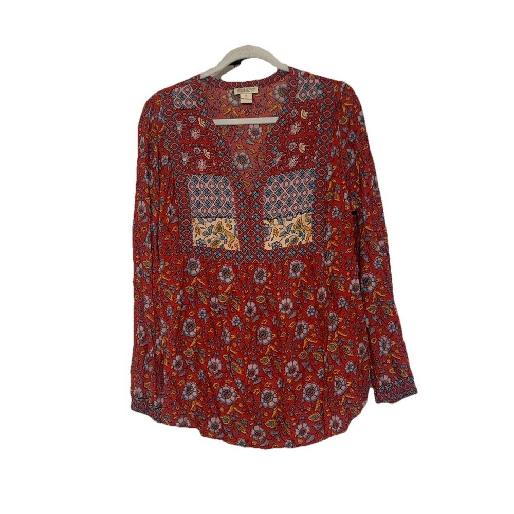 Lucky Brand Boho Hippie Peasant Floral Tunic Top XL (Z5)